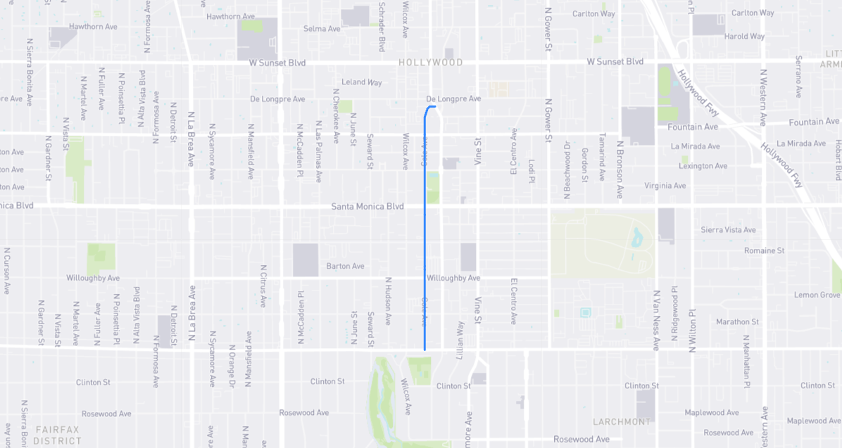 Map of Cole Avenue in Los Angeles County, California
