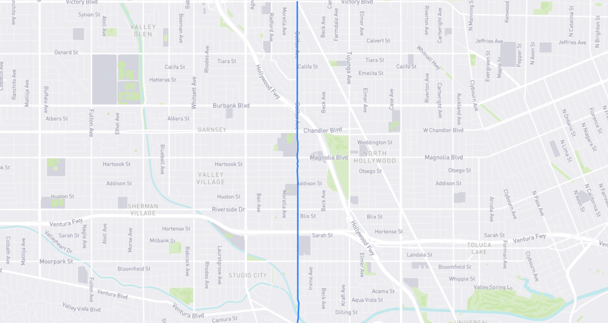 Map of Colfax Avenue in Los Angeles County, California