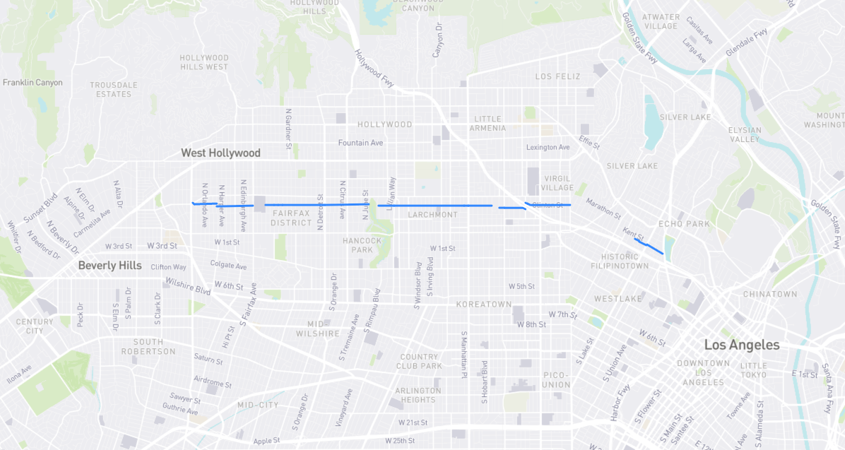 Map of Clinton Street in Los Angeles County, California