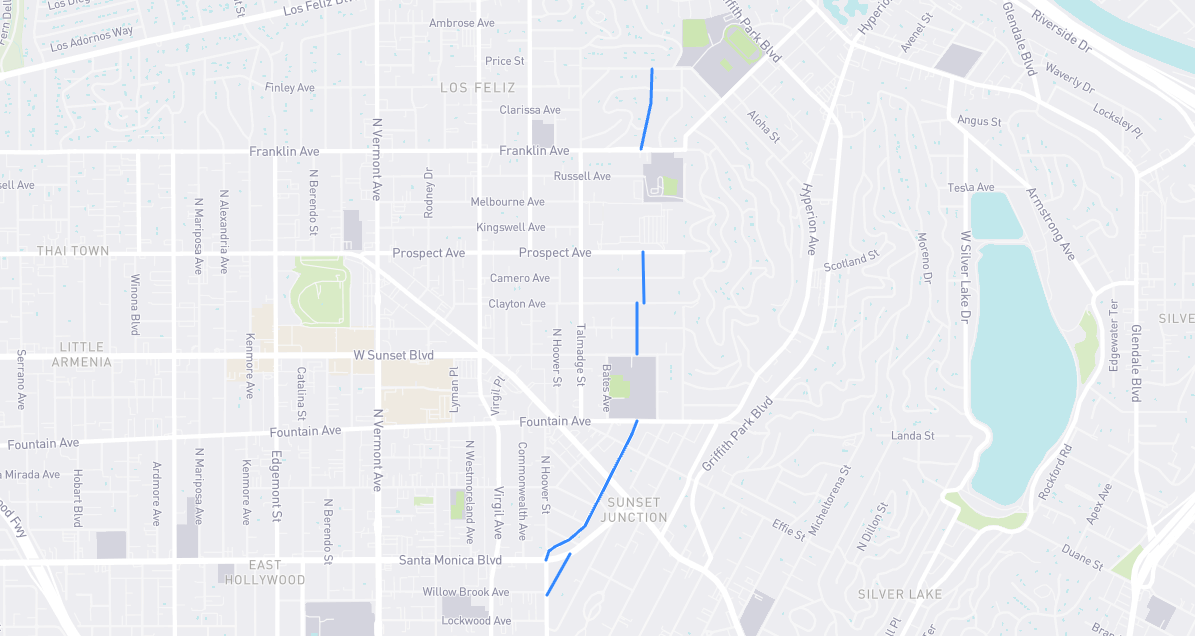 Map of Myra Avenue in Los Angeles County, California