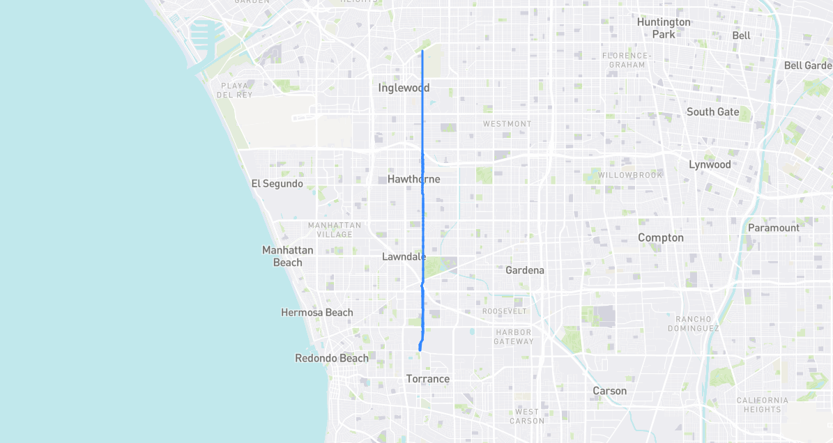 Map of Prairie Avenue in Los Angeles County, California