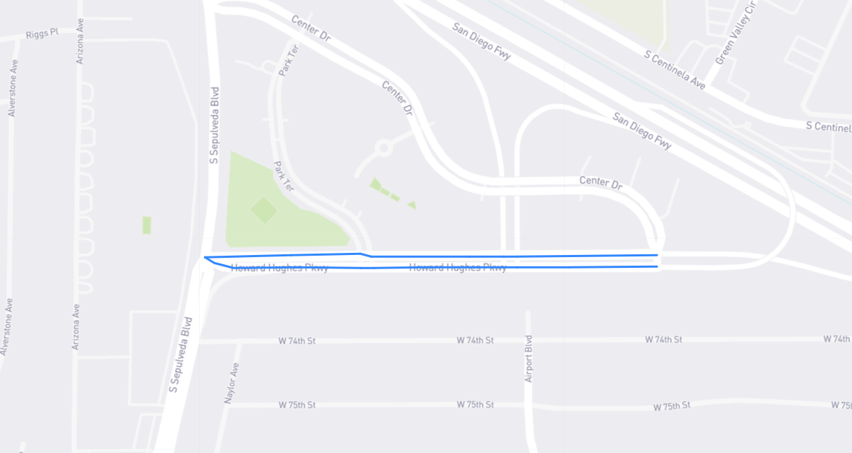 Map of Howard Hughes Parkway in Los Angeles County, California