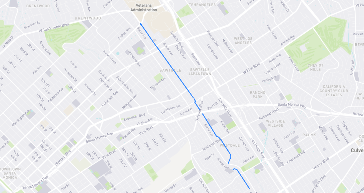 Map of Federal Avenue in Los Angeles County, California