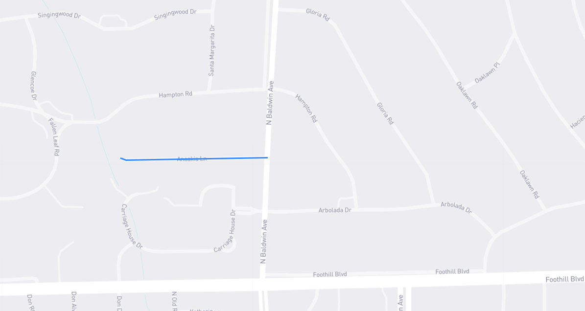 Map of Anoakia Lane in Los Angeles County, California