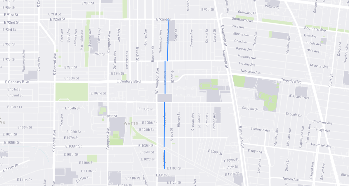 Map of Anzac Avenue in Los Angeles County, California