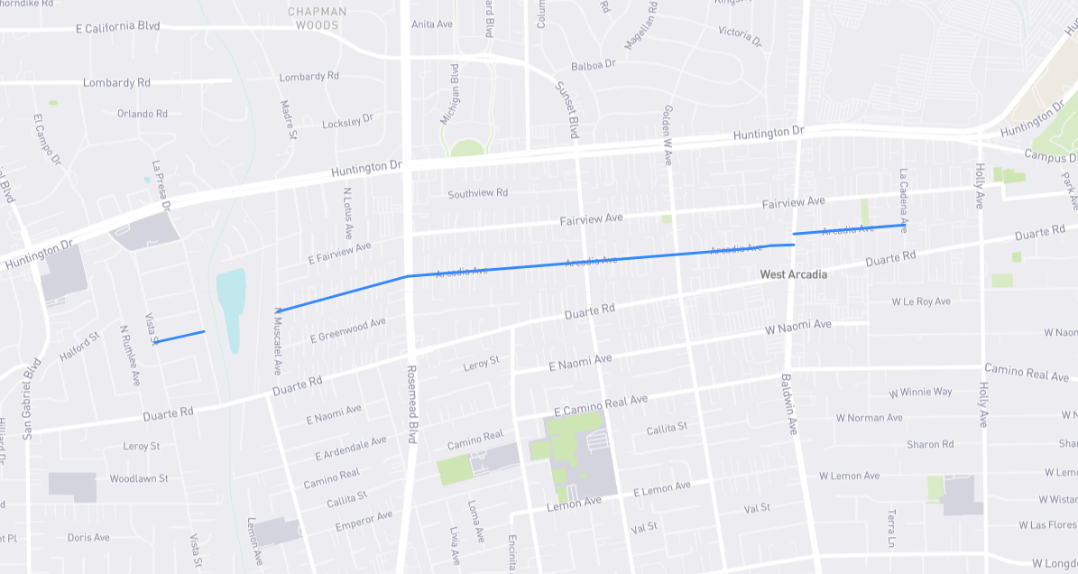 Map of Arcadia Avenue in Los Angeles County, California