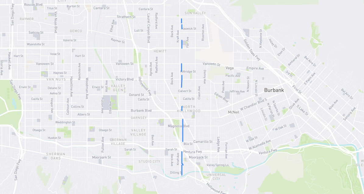 Map of Bakman Avenue in Los Angeles County, California