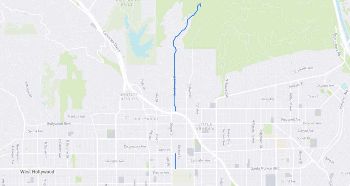 Map of Beachwood Drive in Los Angeles County, California