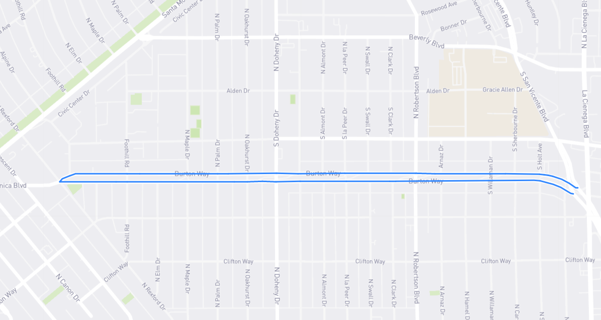 Map of Burton Way in Los Angeles County, California