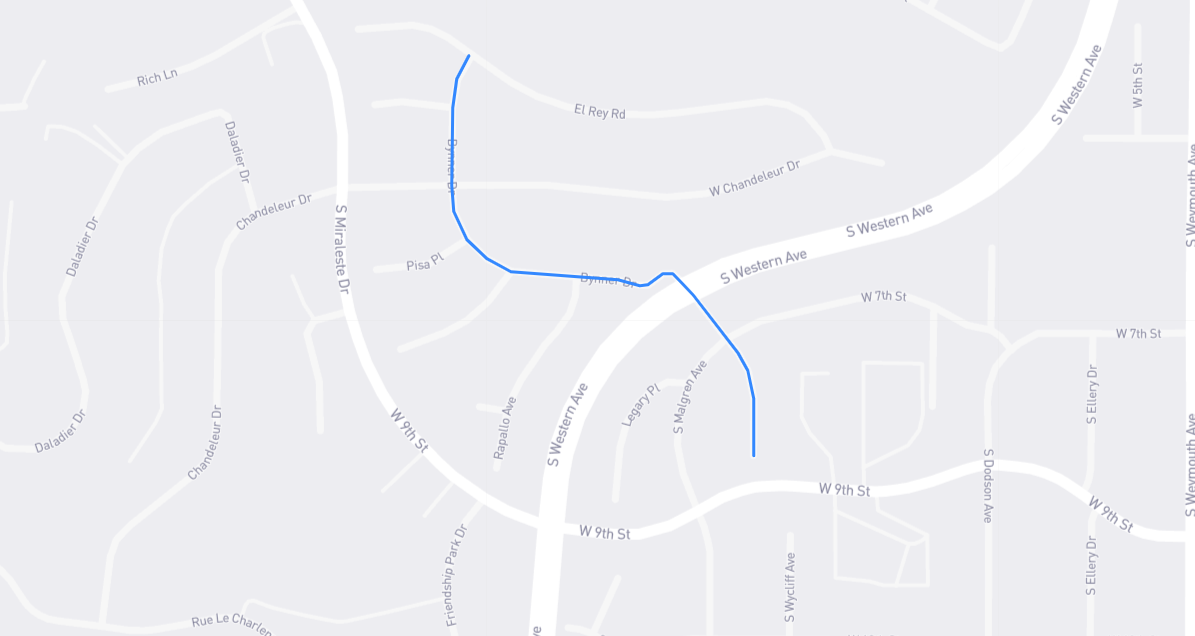 Map of Bynner Drive in Los Angeles County, California