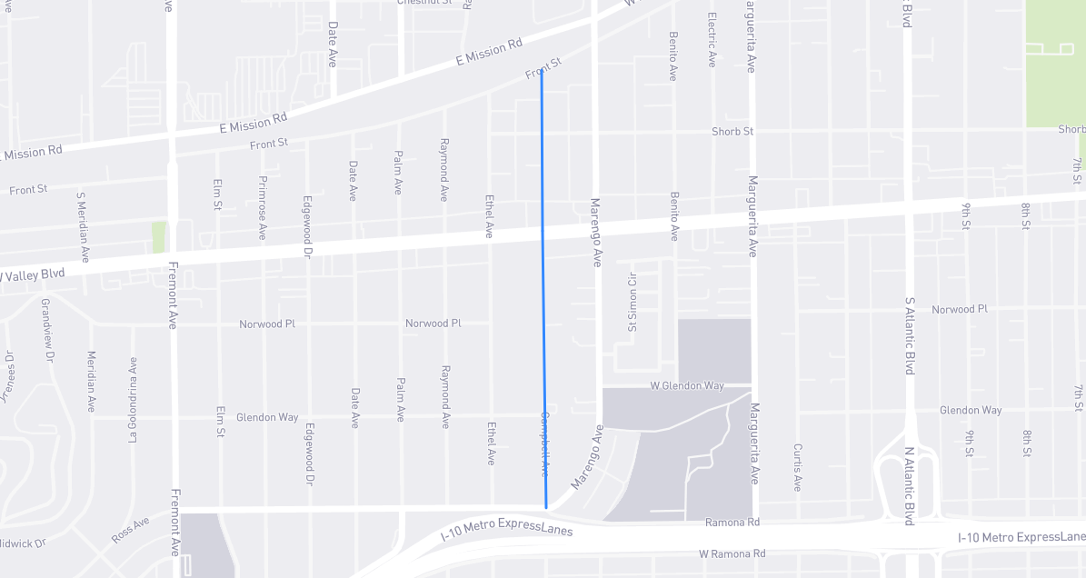 Map of Campbell Avenue in Los Angeles County, California