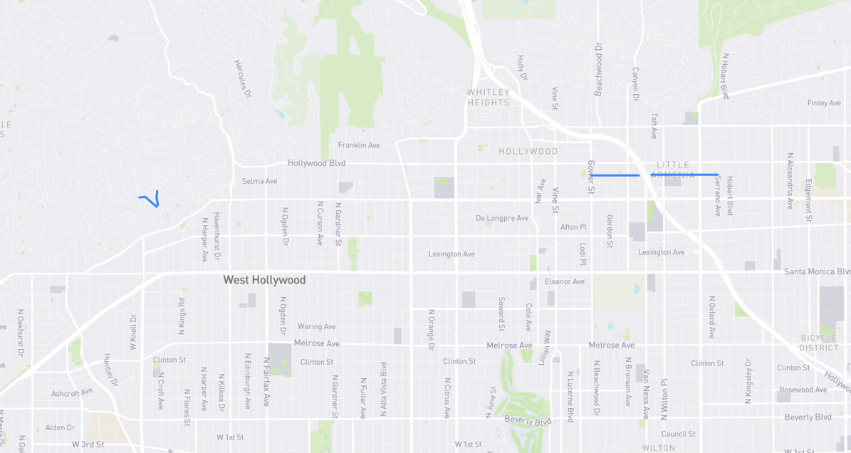 Map of Carlton Way in Los Angeles County, California