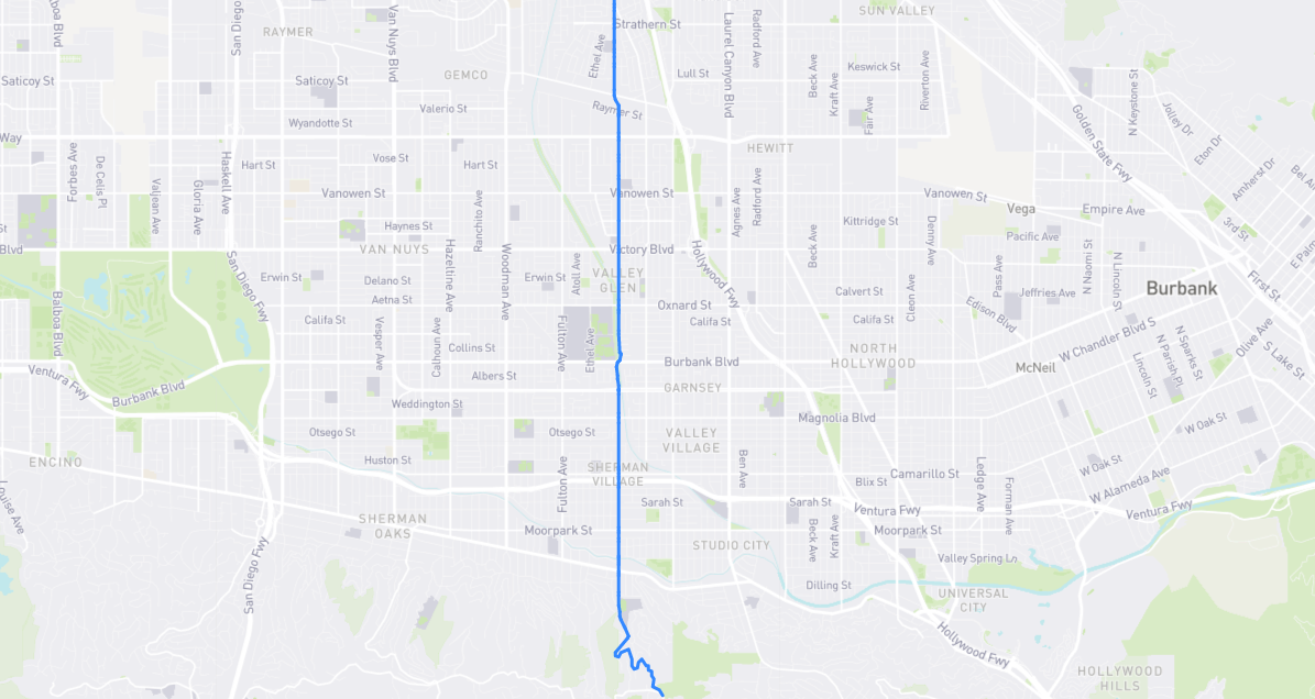 Map of Coldwater Canyon Avenue in Los Angeles County, California