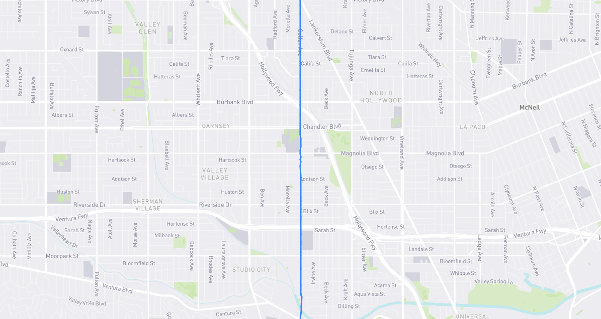 Map of Colfax Avenue in Los Angeles County, California