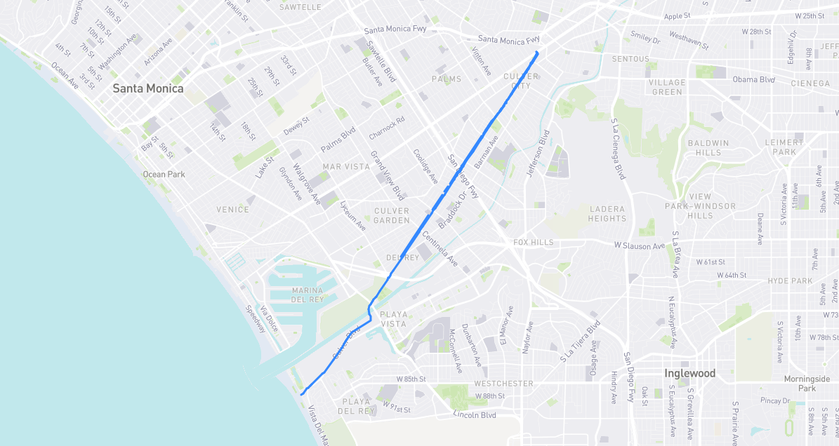 Map of Culver Boulevard in Los Angeles County, California