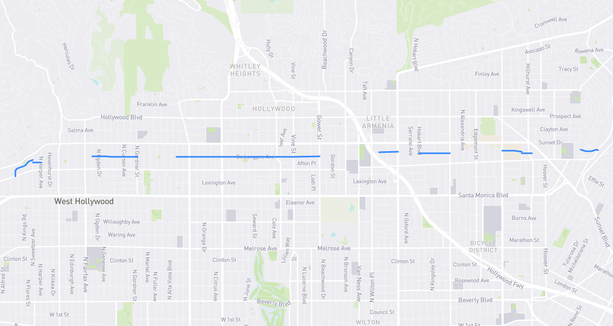 Map of De Longpre Avenue in Los Angeles County, California