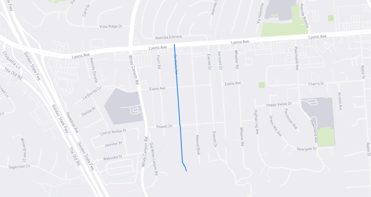 Map of De Wolfe Road in Los Angeles County, California