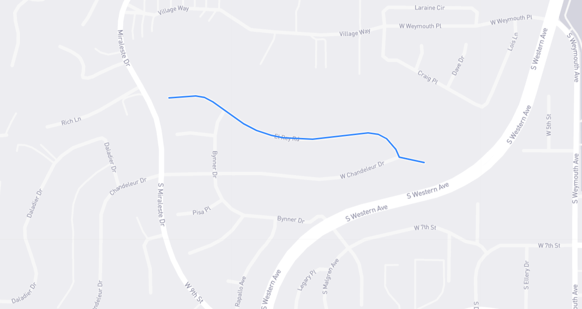 Map of El Rey Road in Los Angeles County, California