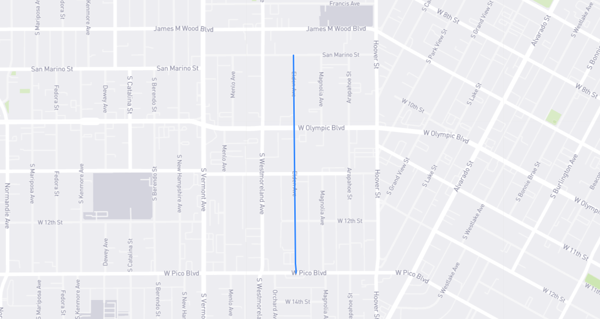 Map of Elden Avenue in Los Angeles County, California