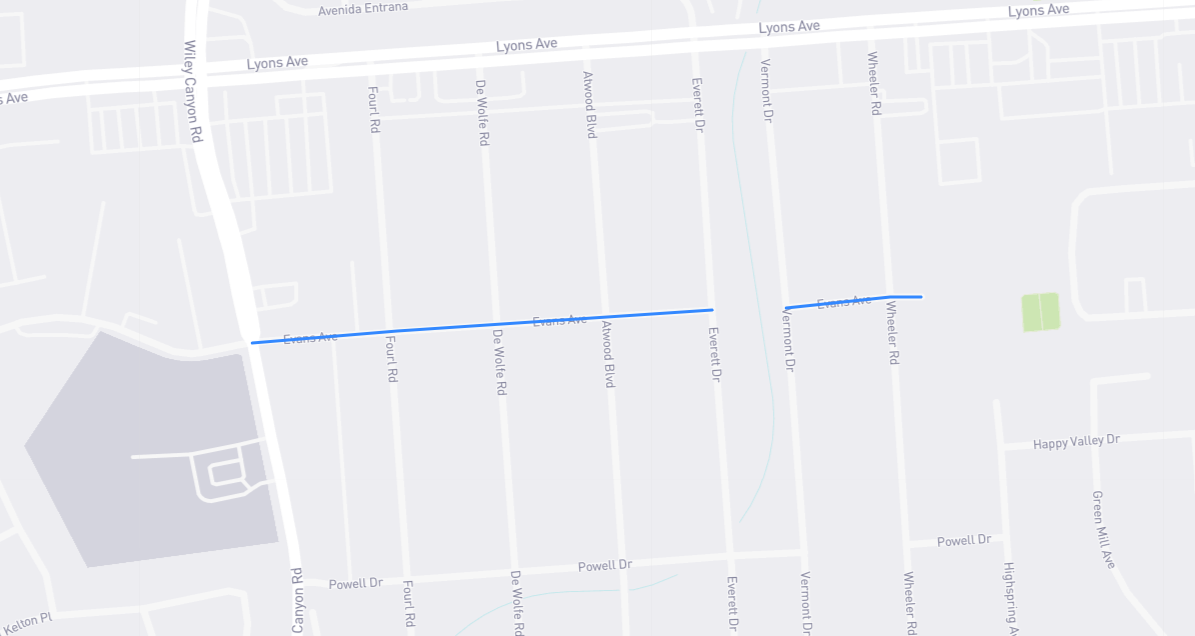 Map of Evans Avenue in Los Angeles County, California