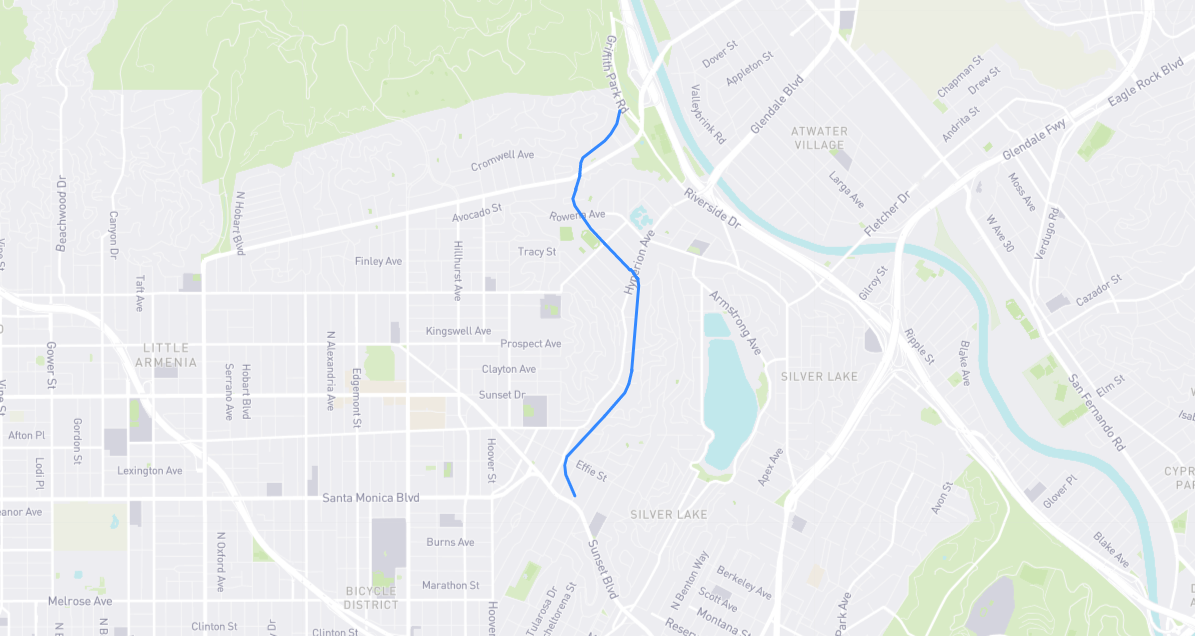 Map of Griffith Park Boulevard in Los Angeles County, California