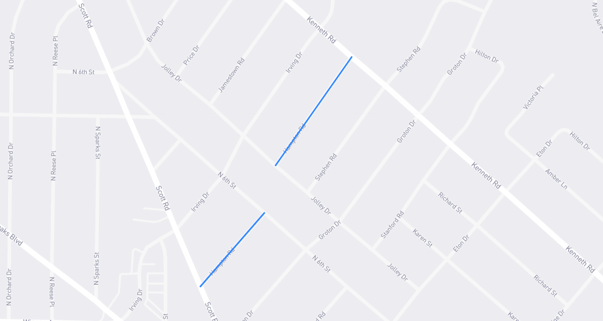 Map of Hampton Road in Los Angeles County, California