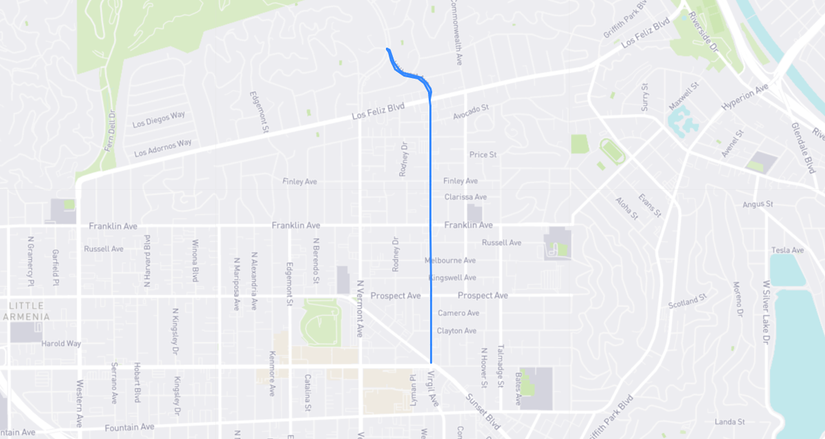 Map of Hillhurst Avenue in Los Angeles County, California