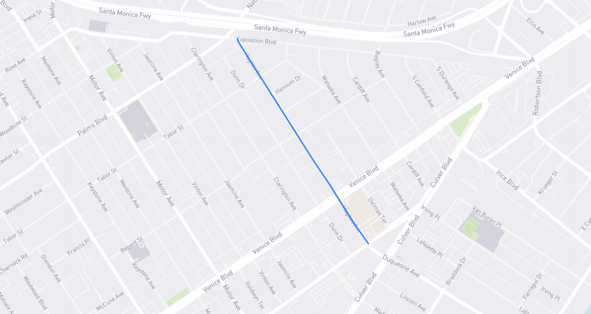 Map of Hughes Avenue in Los Angeles County, California