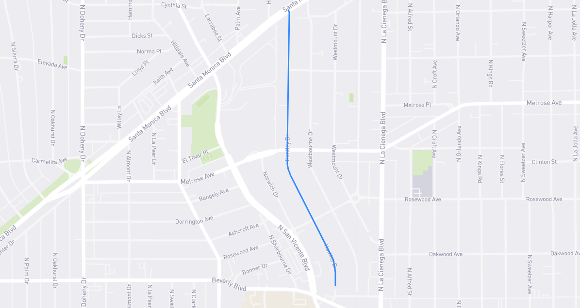 Map of Huntley Drive in Los Angeles County, California