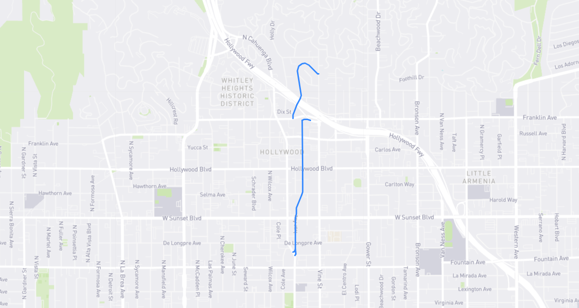 Map of Ivar Avenue in Los Angeles County, California