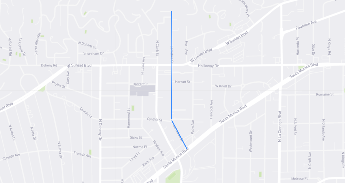 Map of Larrabee Street in Los Angeles County, California