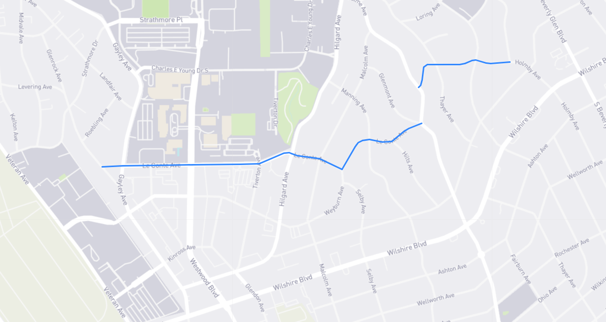 Map of Le Conte Avenue in Los Angeles County, California
