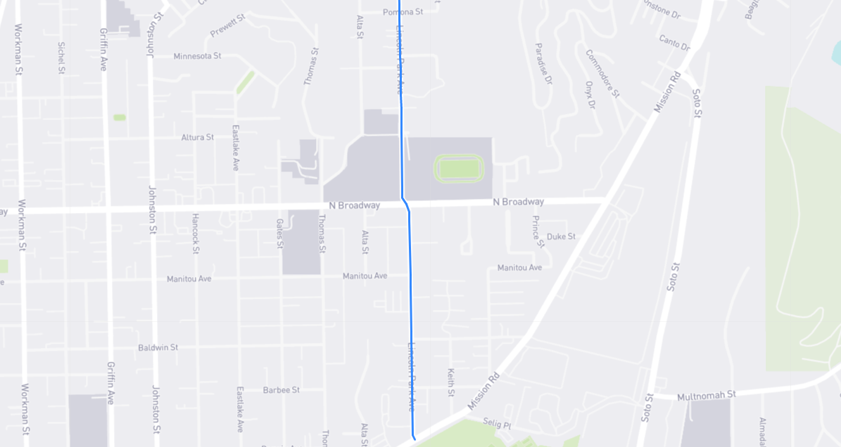 Map of Lincoln Park Avenue in Los Angeles County, California