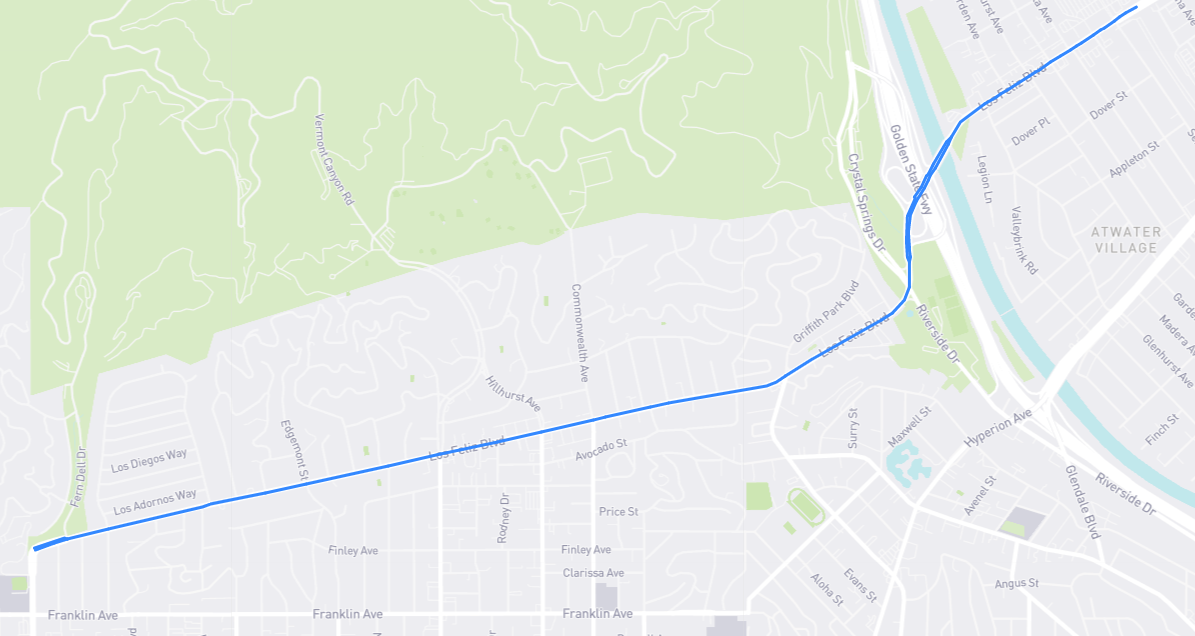 Map of Los Feliz Boulevard in Los Angeles County, California