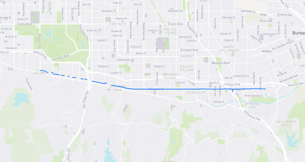 Map of Moorpark Street in Los Angeles County, California