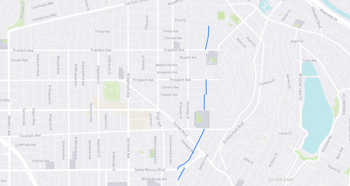 Map of Myra Avenue in Los Angeles County, California