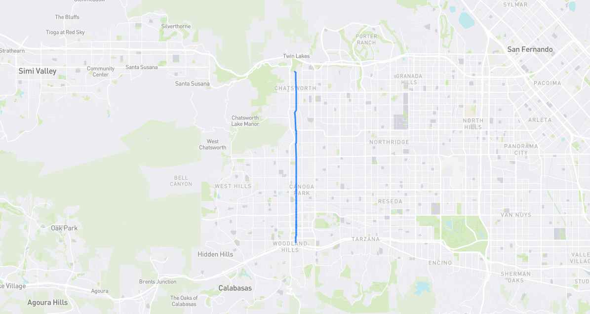 Map of Owensmouth Avenue in Los Angeles County, California