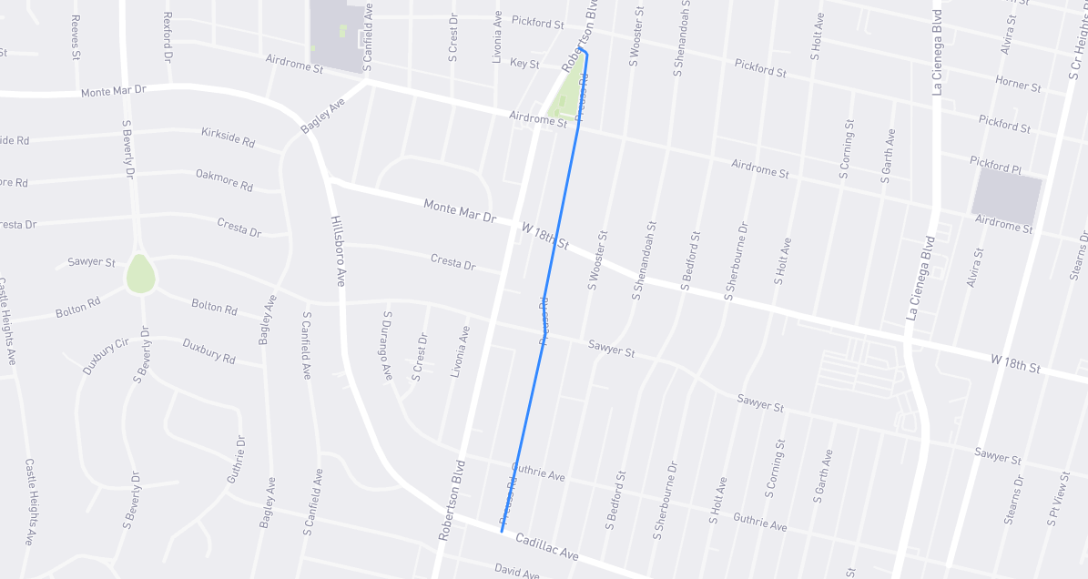 Map of Preuss Road in Los Angeles County, California