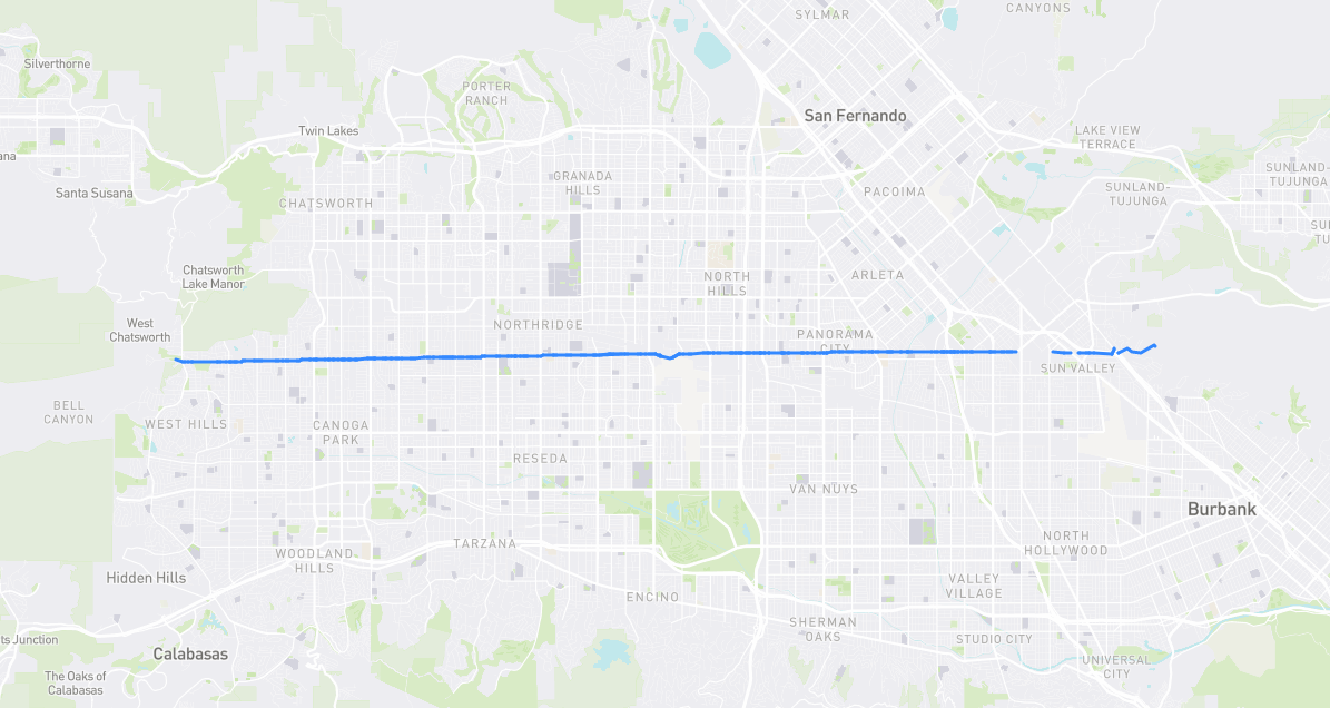 Map of Roscoe Boulevard in Los Angeles County, California