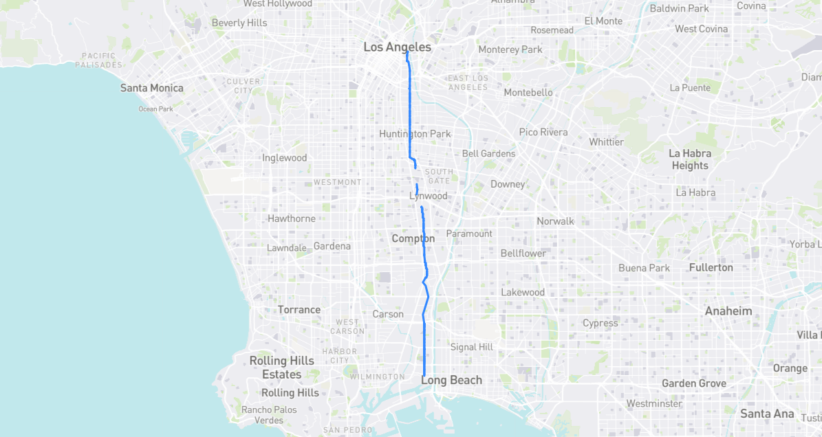 Map of Santa Fe Avenue in Los Angeles County, California