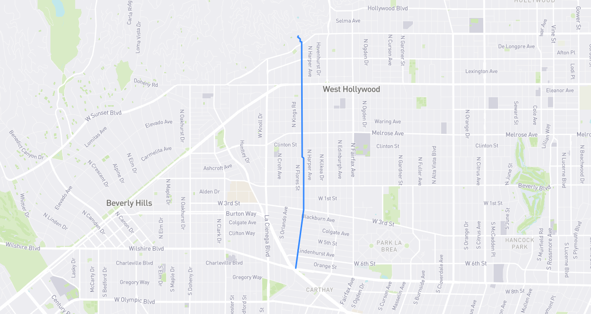 Map of Sweetzer Avenue in Los Angeles County, California