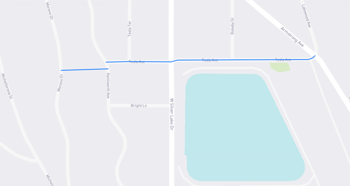 Map of Tesla Avenue in Los Angeles County, California
