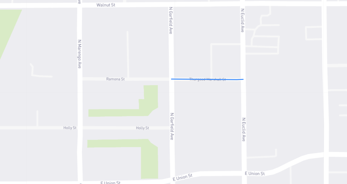 Map of Thurgood Marshall Street in Los Angeles County, California