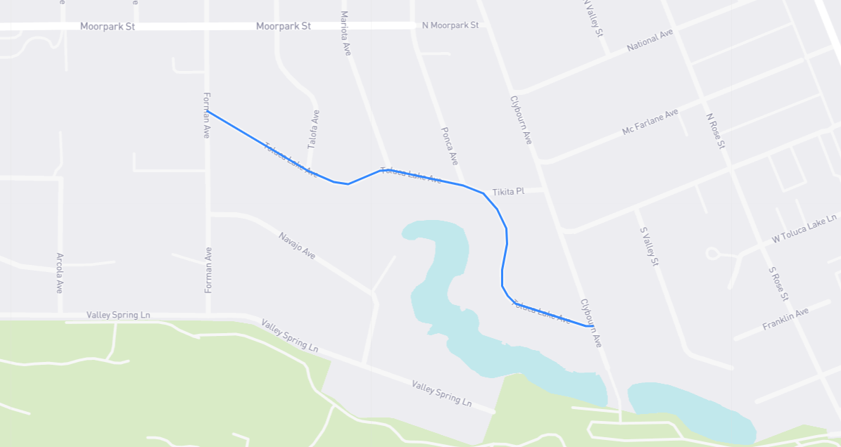 Map of Toluca Lake Avenue in Los Angeles County, California