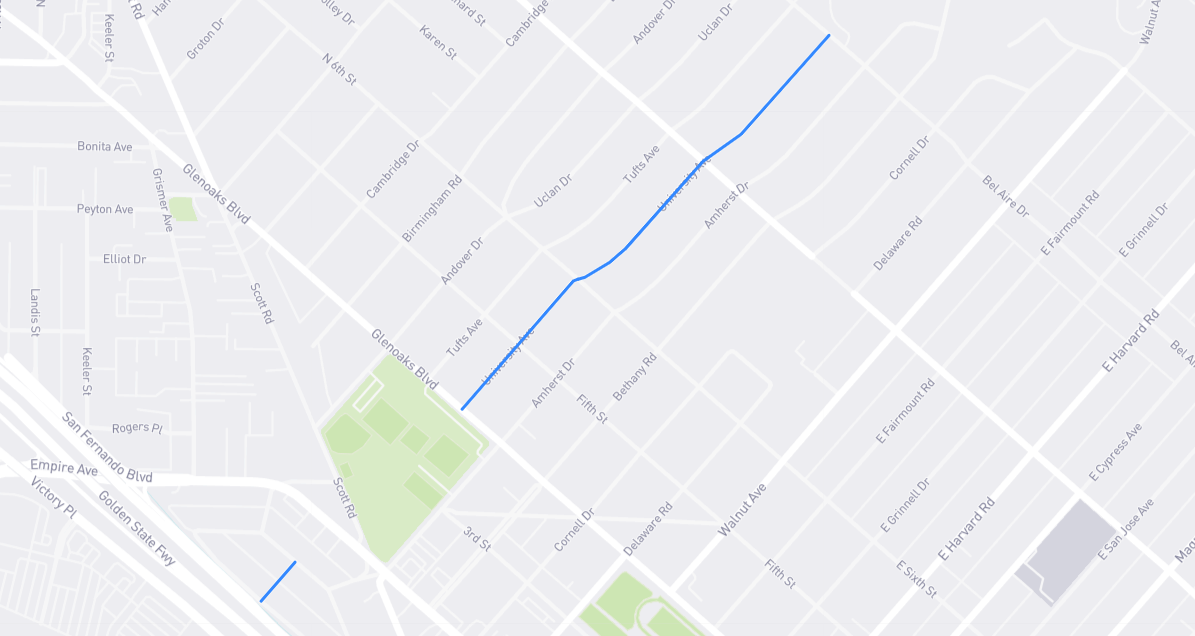 Map of University Avenue in Los Angeles County, California
