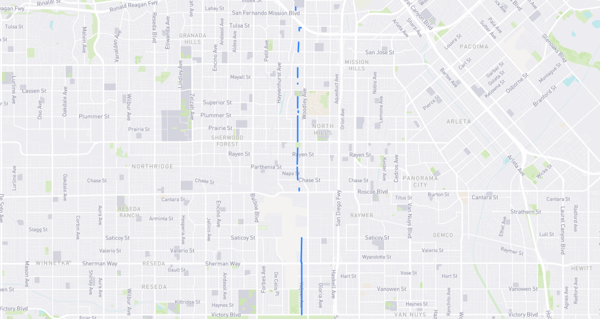 Map of Valjean Avenue in Los Angeles County, California