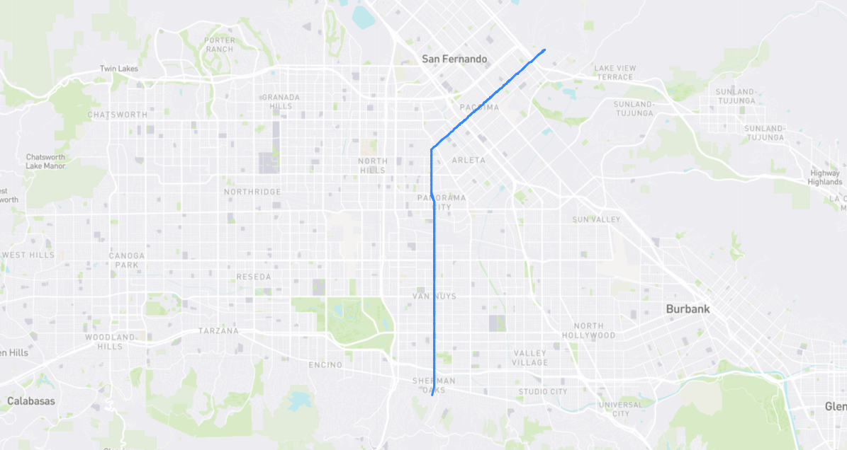 Map of Van Nuys Boulevard in Los Angeles County, California