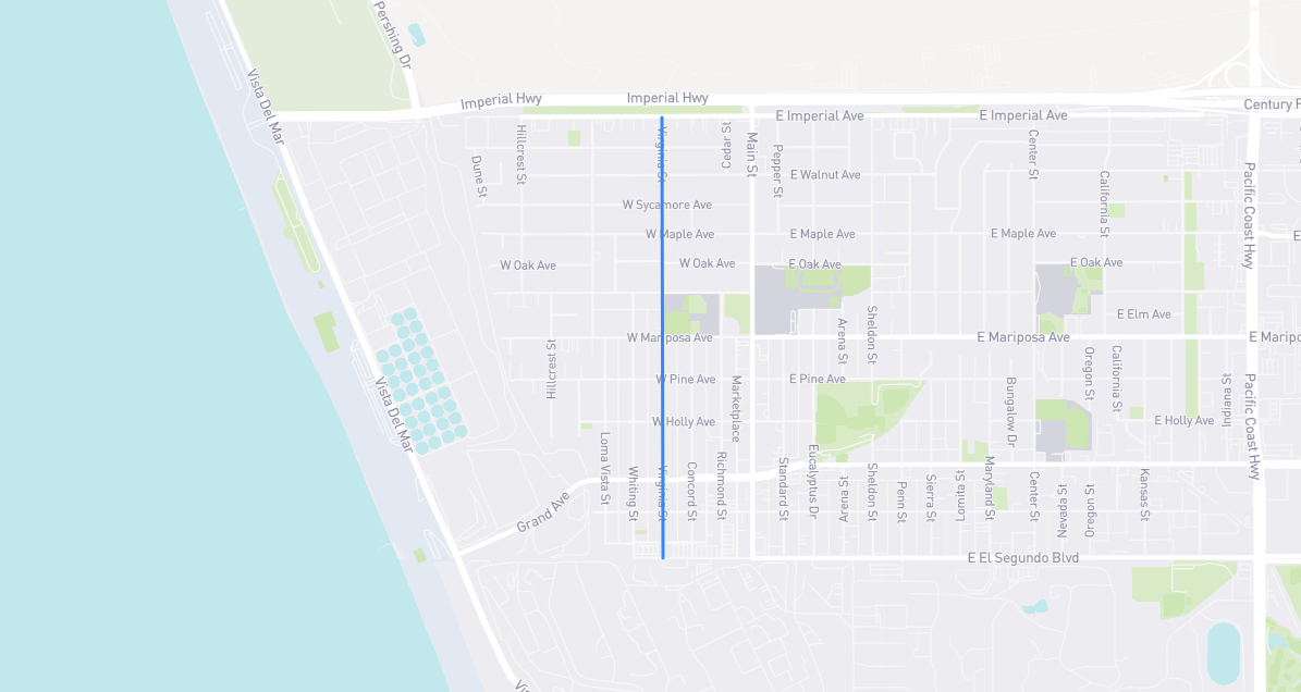 Map of Virginia Street in Los Angeles County, California