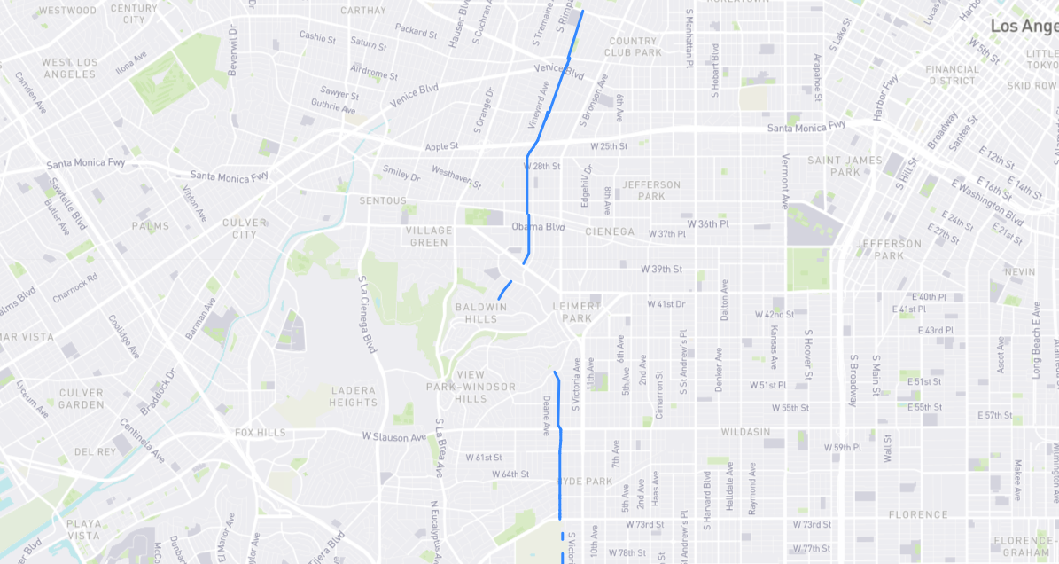 Map of West Boulevard in Los Angeles County, California