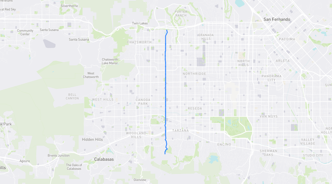 Map of Winnetka Avenue in Los Angeles County, California